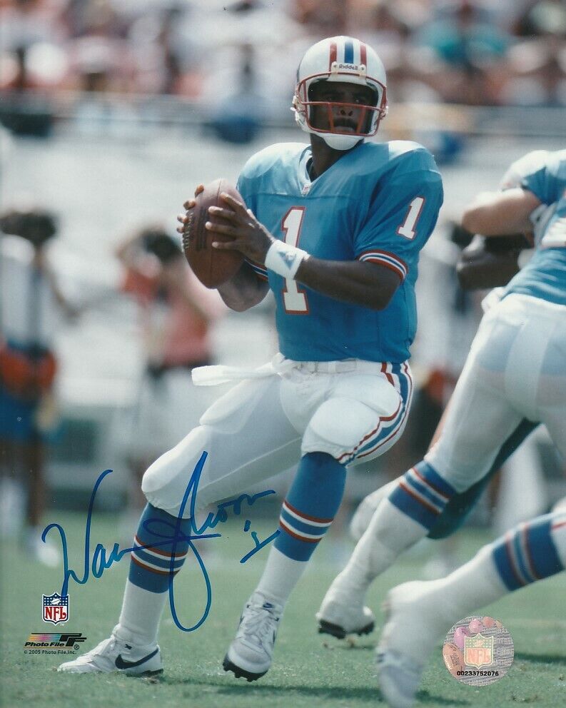 VINTAGE WARREN MOON SIGNED HOUSTON OILERS FOOTBALL 8x10 Photo Poster painting #1 EXACT PROOF!