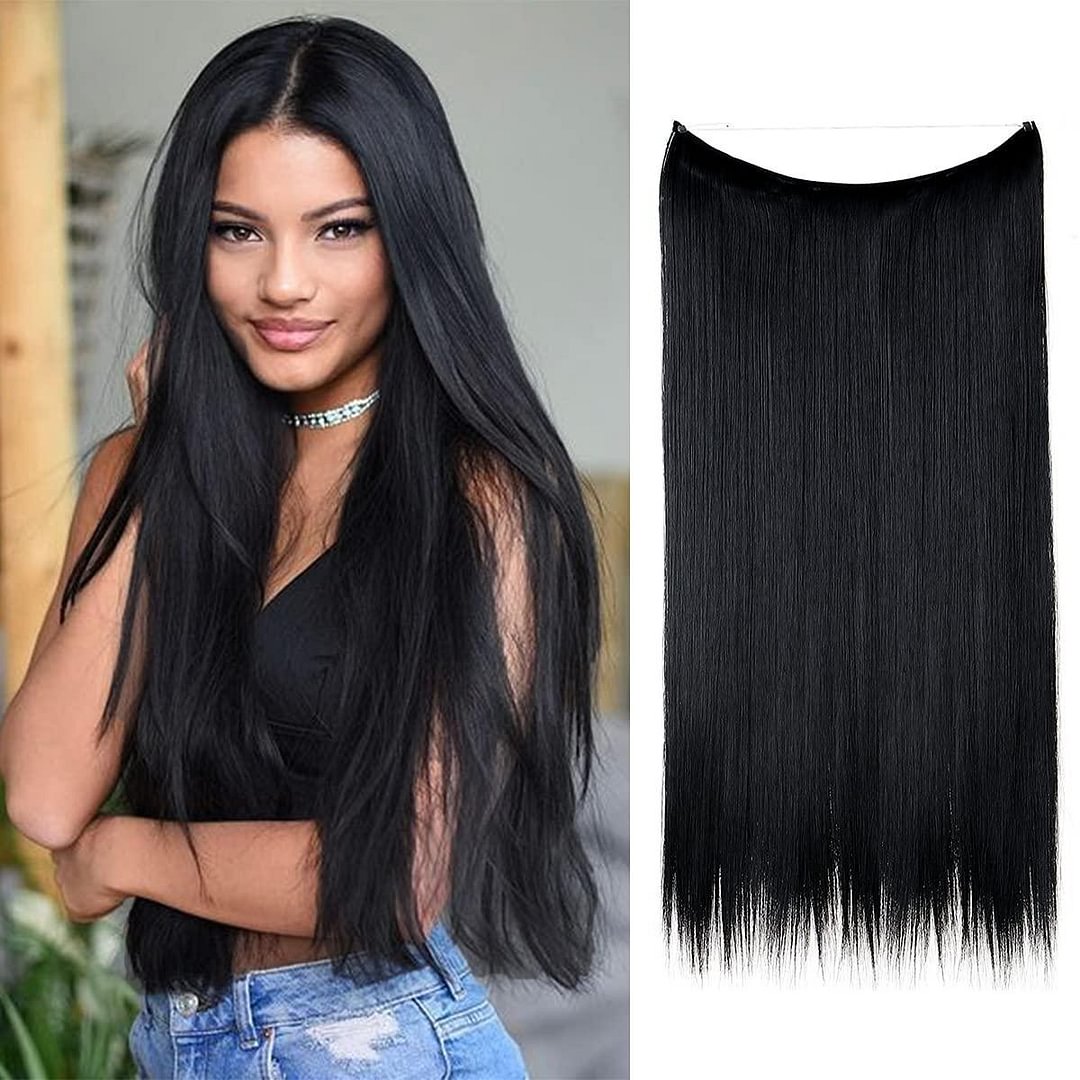 Halo Hair Extensions Black Straight Long Synthetic Hairpieces