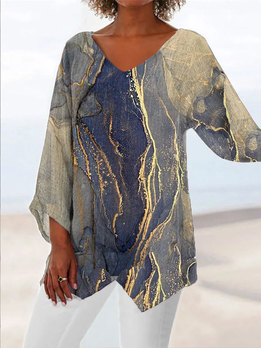 Women's Marble Print Vintage Casual Tops