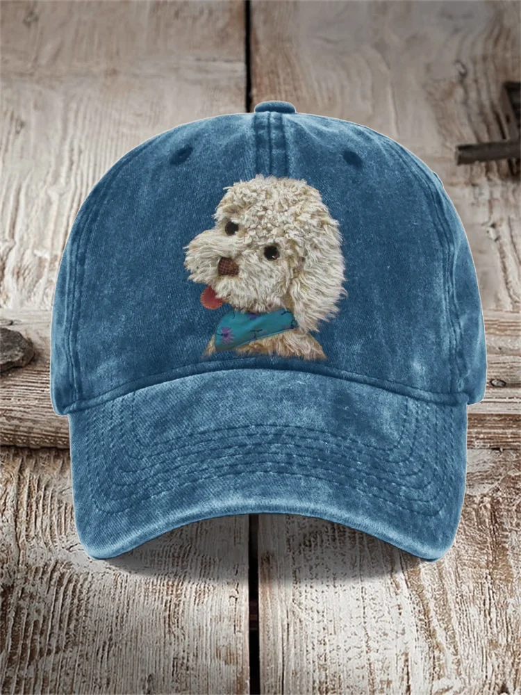 Fuzzy Dog Plush Patch Washed Cap