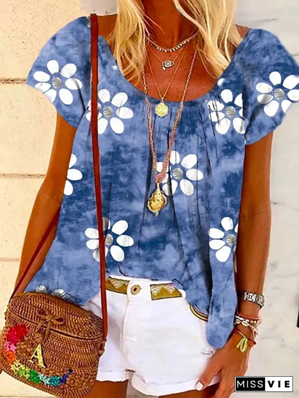 Floral Casual Short Sleeve Tops