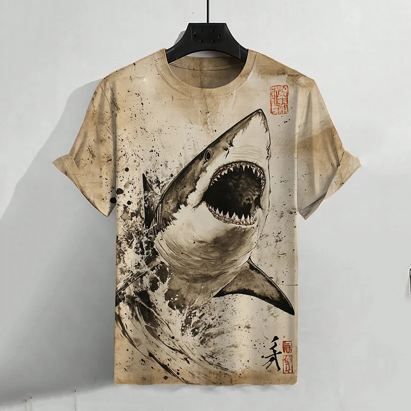 Comstylish Men's Rough Seas Megalodon Japanese Art Print T-Shirt