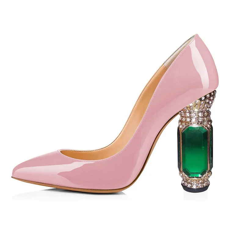 Pink Rhinestone Chunky Heel Office Pumps Vdcoo
