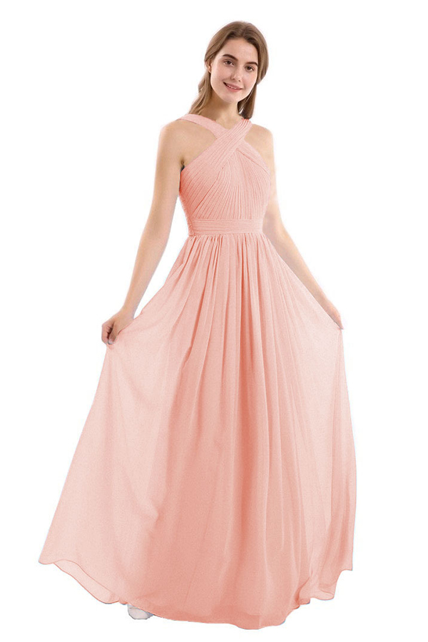 Oknass Halter Chiffon Long Cheap Bridesmaid Dresses On Sale