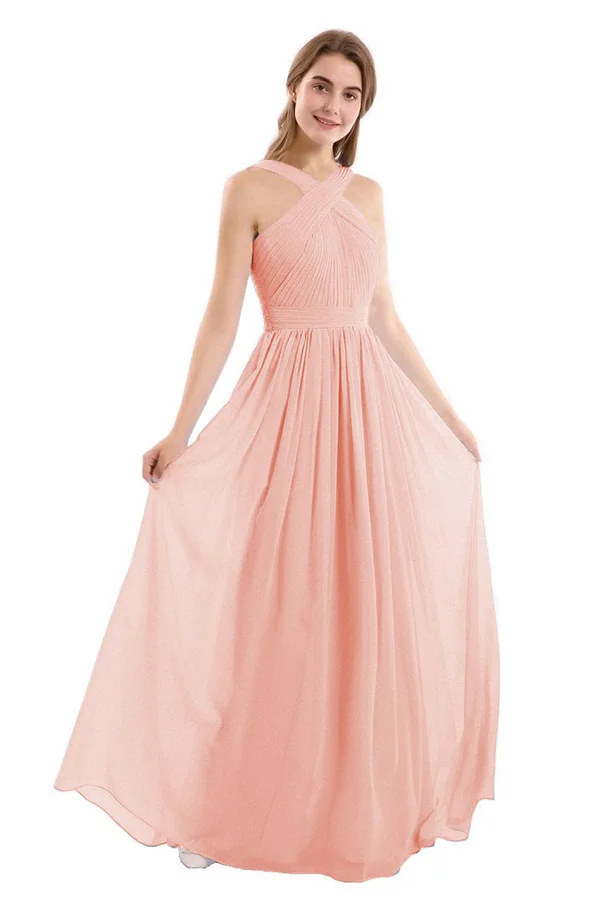 Daisda Halter Chiffon Long Cheap Bridesmaid Dresses On Sale