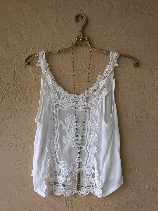 Cotton Linen Lace Floral Women Suspender Top