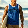 Men's Blue Billabong Tank Top, 100% Cotton Racerback Vest with White Trim for Beach & Surf Lifestyle by Inlyline