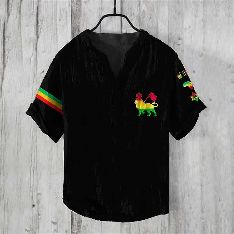 VChics Men's Reggae Glory Lion Art  Linen Blend Shirt