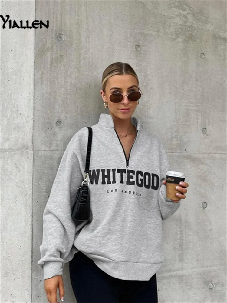 Yiallen Autumn New Fashion Casual Street Print Letter Loose Pullover Hoodies For Women Simple Warm Thicken Sweatshirts Female
