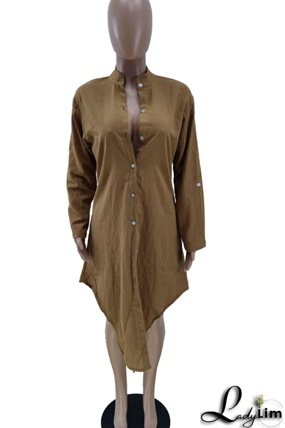 White Casual Solid Split Joint Buckle Asymmetrical Shirt Dress Dresses