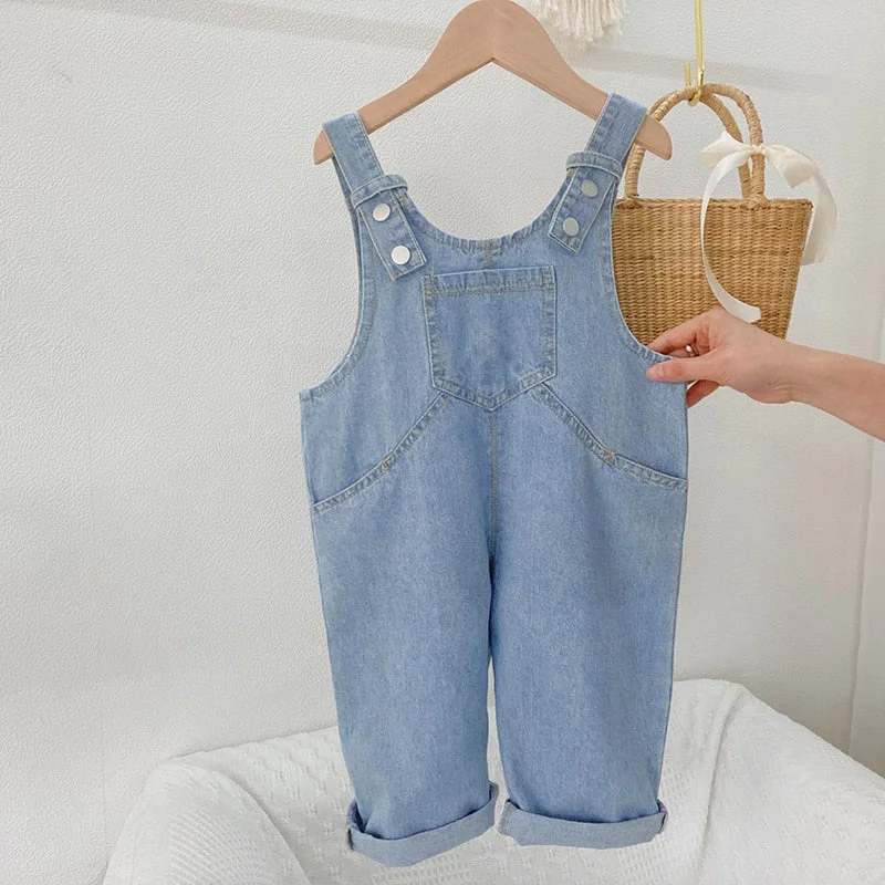 2021 New Spring Baby Overalls Loose Casual Infant Kids Denim Pants Kids Clothes Autumn Toddler Jumpsuit for Children Trousers