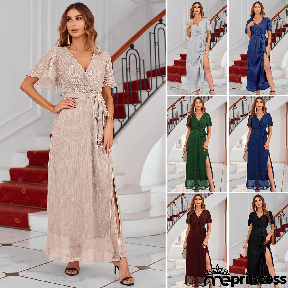 Women's Elegant V Neck Solid Color Dress