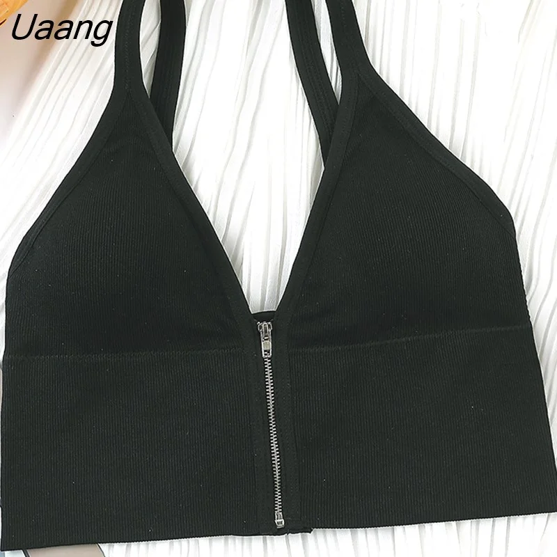 Uaang Zipper Female V-Neck Wireless Bra New Seamless Soft Crop Top Beautiful Back Outside Wear Bralette Lingerie