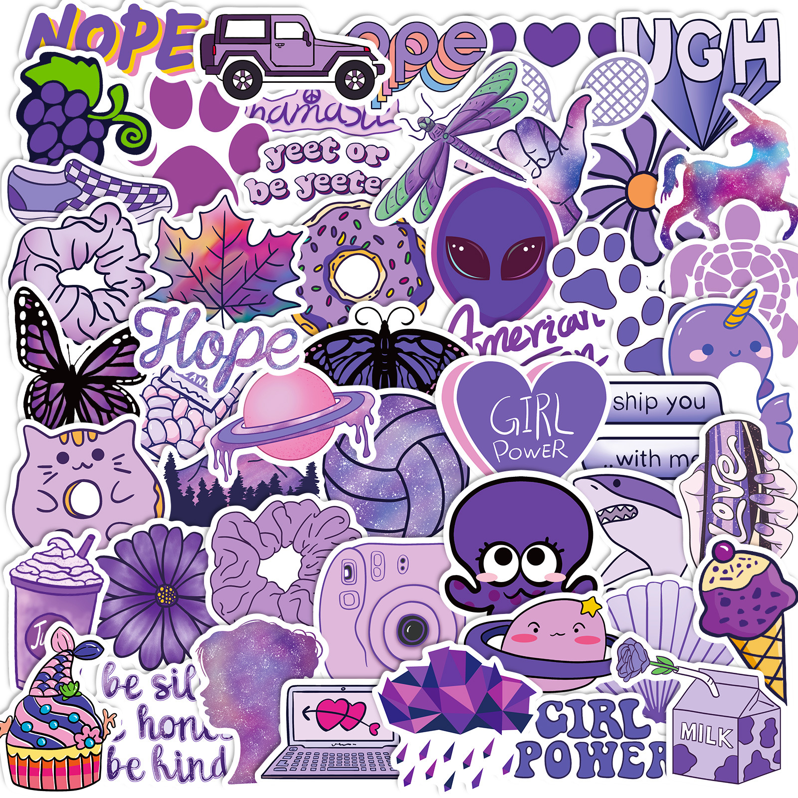 Purple Medley Stickers - 50pc Chic Cartoon Decals for SHEIN & Temu