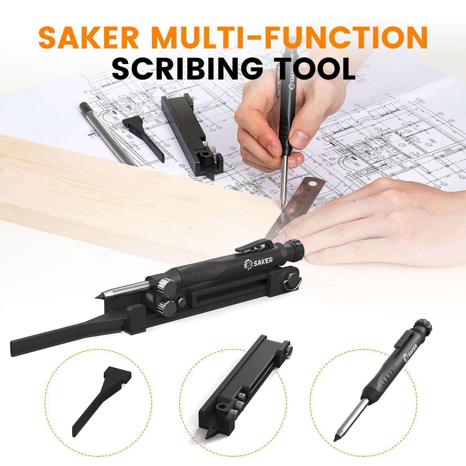 Saker Multi-function Scribing Tool- Construction Pencil- Aluminum Alloy  Scribe Tool with Deep Hole Pencil, DIY Woodworking Scribe Gauge Scriber  Line Maker Measuring Tool 