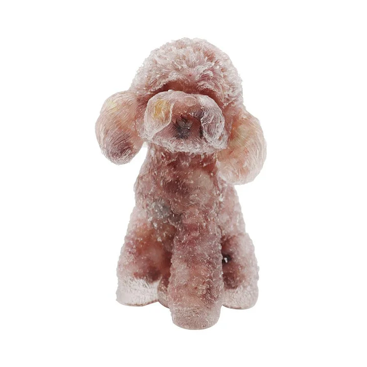 Resin Dog Figurines with Strawberry Gravel Toy Poodle for Kids Gifts