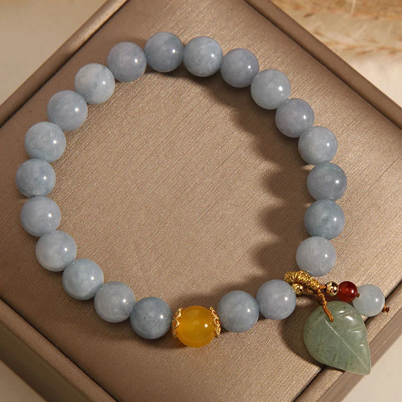 Aquamarine Jade Leaf Healing Charm Bracelet