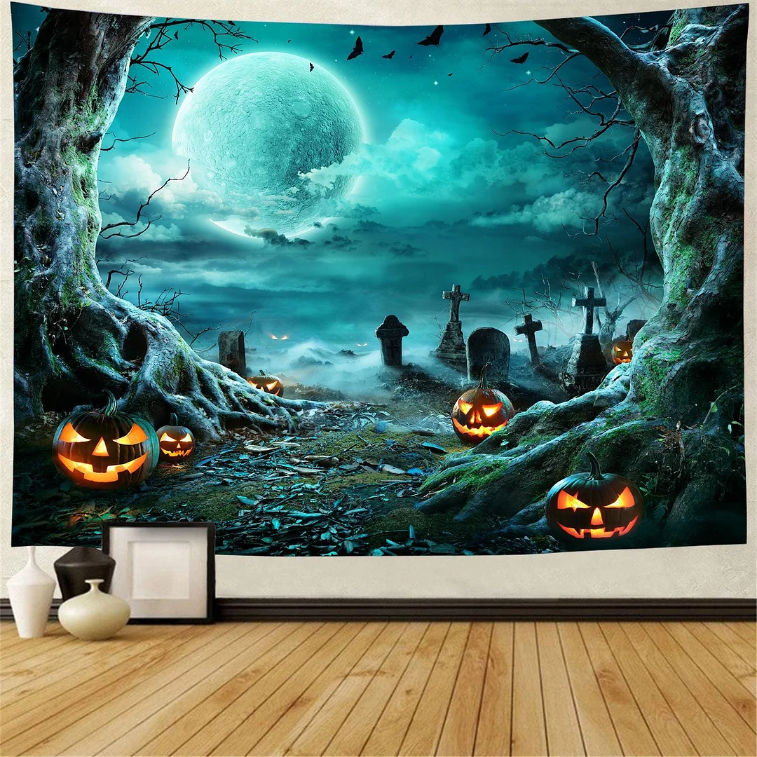 Halloween Pumpkin Lamp Wall Hanging Tapestry Bohemia Hippie Magic Castle Ghost Wall Blanket Decor Horrible Devil Bedspread Mat