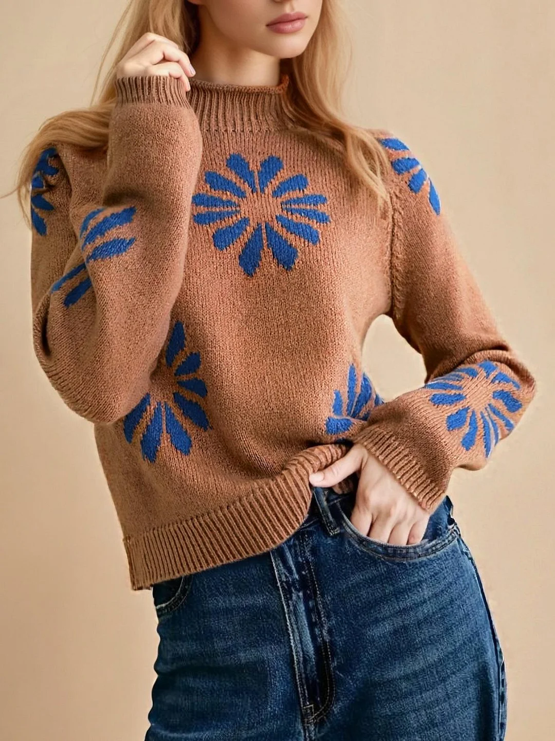 Nigikala Nigikala Flower Color Design 2025 New Autumn And Winter Leisure Knitted Sweater Top Long-Sleeved Female Width