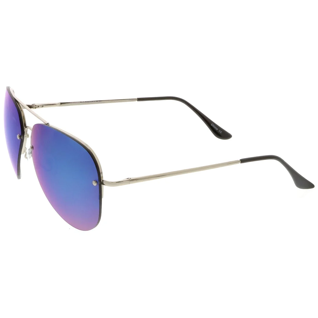 Oversize Rimless Aviator glasses Teardrop Mirrored Lens Metal Slim Arms 65mm