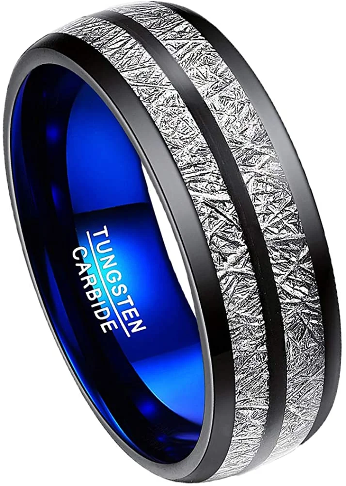 6/8MM Women Men's Black Tungsten Carbide Rings Domed Imitated Meteorite Comfort Fit Carbon Fiber Couple Wedding Bands Custom