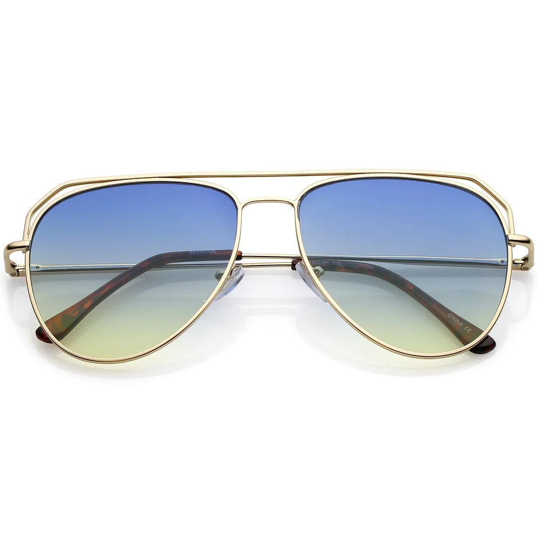 Modern Aviator glasses Open Metal Double Crossbar Gradient Flat Lens 55mm