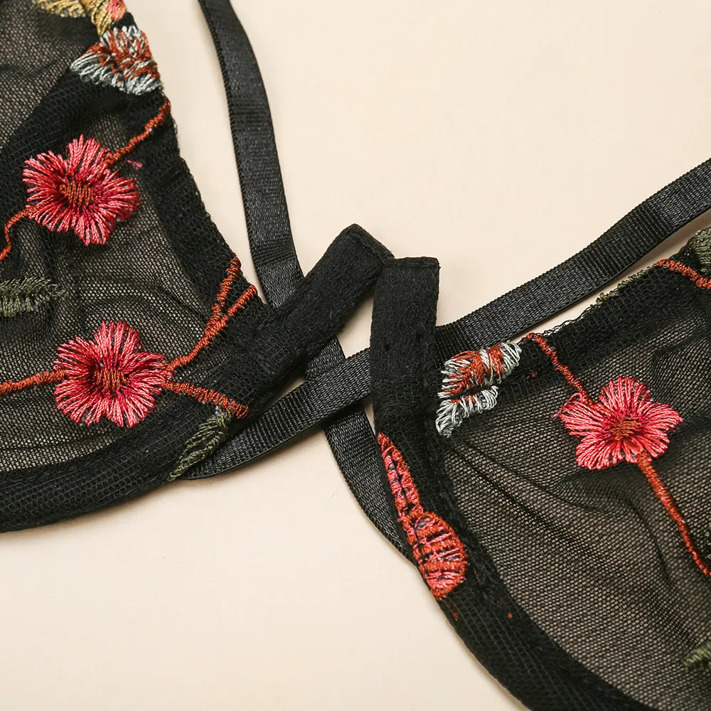 Churchf Sex Lingerie Sexy Women's Embroidery Cluster Three Sets Of Underwear