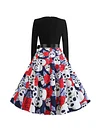Halloween Costumes Round Neck Printed Long Sleeve Swing Dress