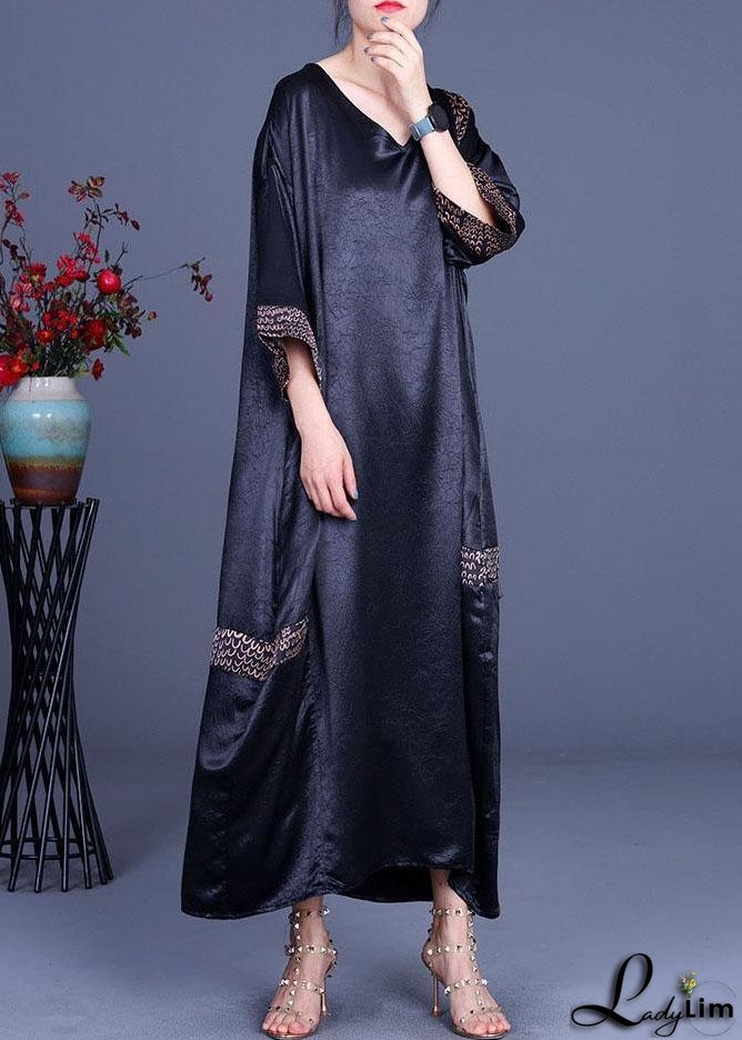 Casual Black Print Patchwork Silk asymmetrical design Summer Party Dress