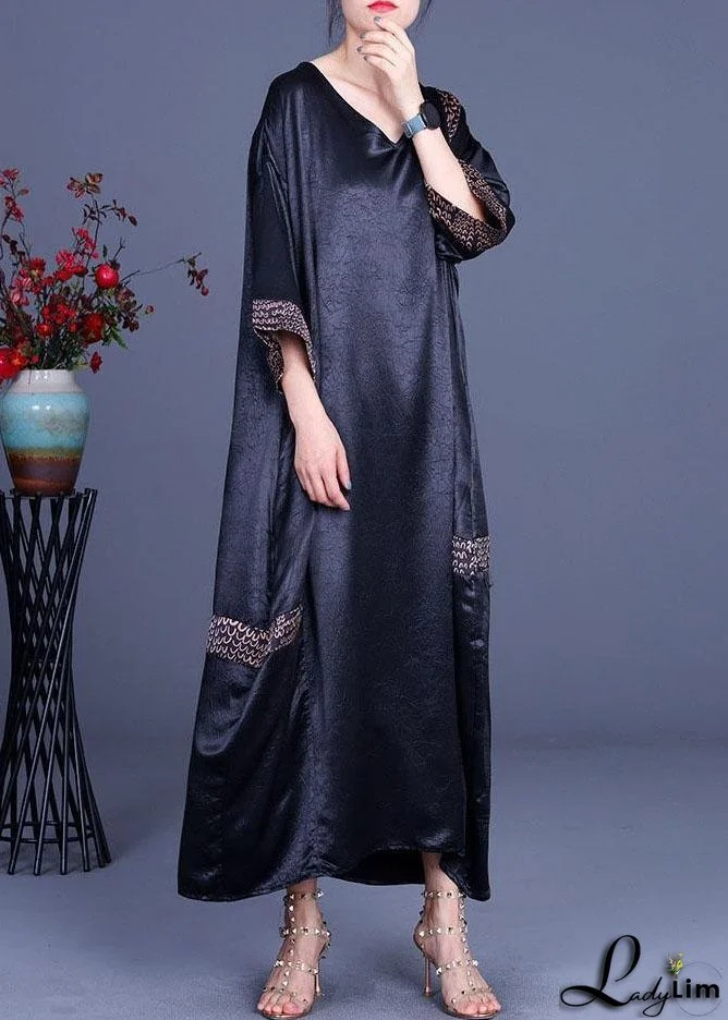 Casual Black Print Patchwork Silk asymmetrical design Summer Party Dress