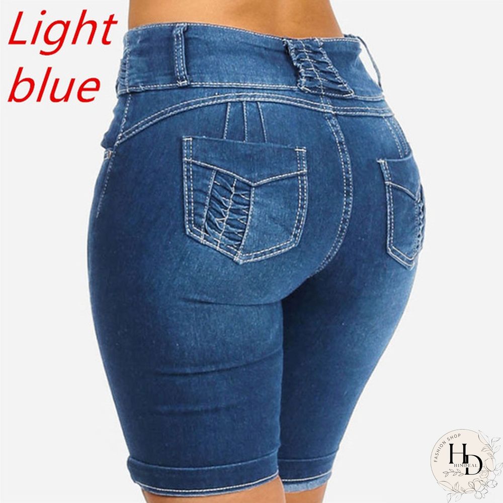Women Summer Fashion High Waist Denim Shorts Jeggings Strech Skinny Short Jeans Summer Casual Shorts Plus Size XS-5XL Baggy Solid Jeans