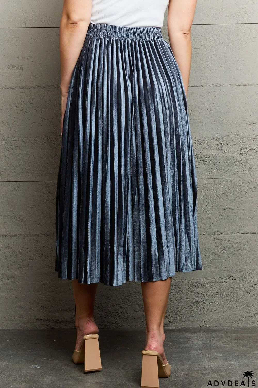 Ninexis Accordion Pleated Flowy Midi Skirt