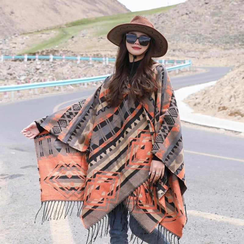 Ethnic Style Hooded Shawl Cloak Lijiang Xinjiang Tibet Northwest Tourism Wear Photograph Warm Outer Cape