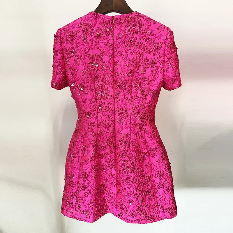 Nigikala Nigikala New Star Fashion Rosy Series Of Brocing Heavy Industry Nails Short Sleeve Dress