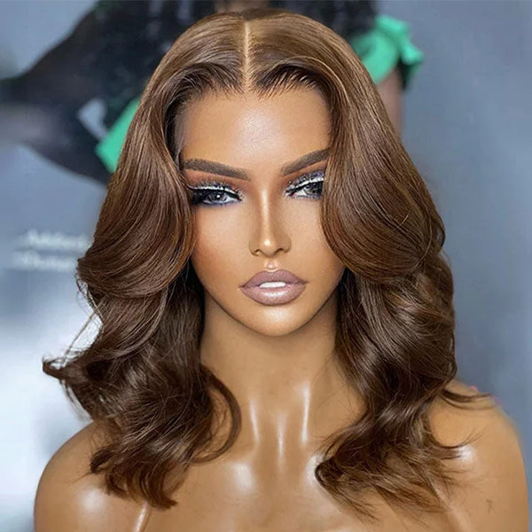 Junoda Color 4 Light Brown Body Wave Bob Wig Chocolate Brown Human Hair Wigs for Sale