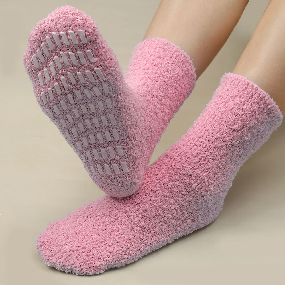 Unisex Winter Thickened Indoor Solid Color Anti-Slip Coral Velvet Fuzzy Socks  