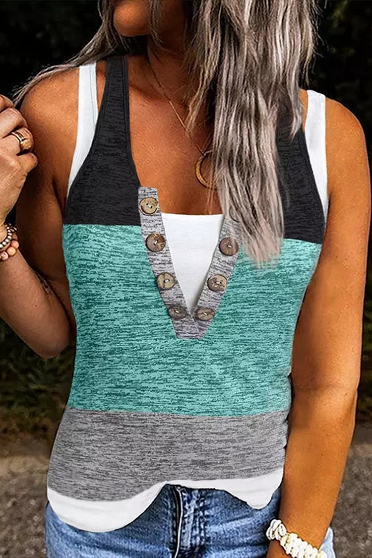 Colorblock Button Front 2-In-1 Tank Top