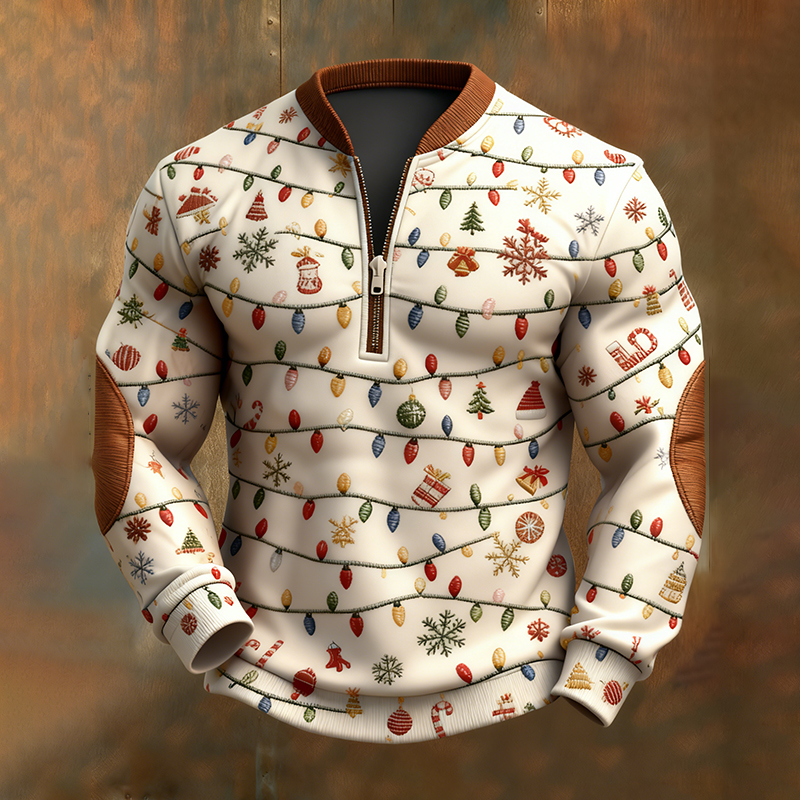 Retro Fun Christmas Light Print Zip-up Sweatshirt elevenforest