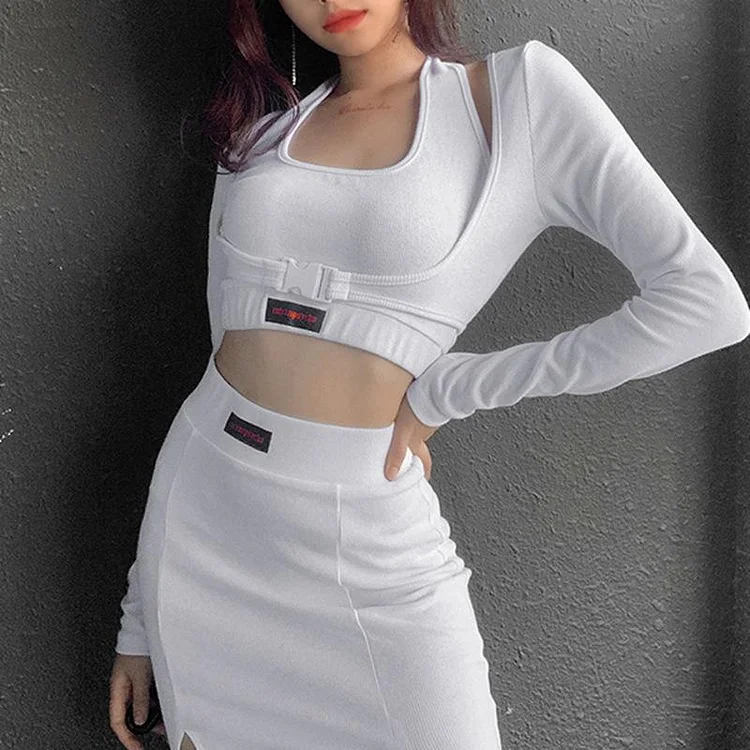 TRENDY ALTERNATIVE TWO PIECES LONG SLEEVE CROPPED TEE