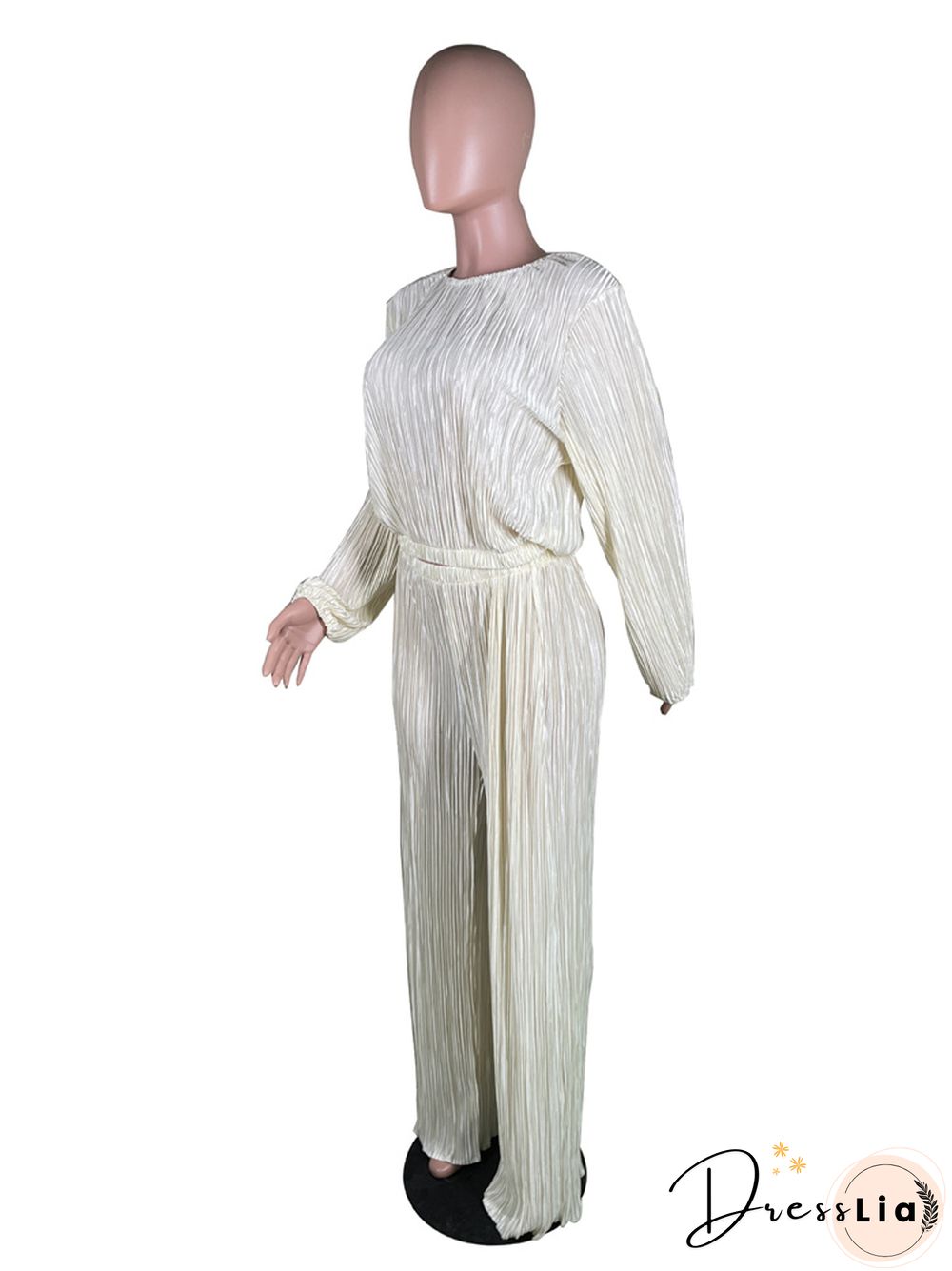 Retro Long Sleeve Top Loose Pleated Wide-leg Pants Set