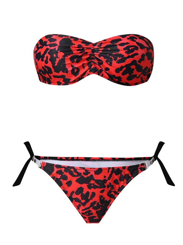 Leopard Prin Sexy Bandeau Split Bikini Swimsuit