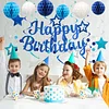 Birthday Decorations, NO DIY, Pre-Strung Happy Birthday Banner with Honeycomb Balls, Hanging Swirls, Circle Dots Garland, Happy Birthday Party Decorations for Women Men Boys Girls (Blue)
