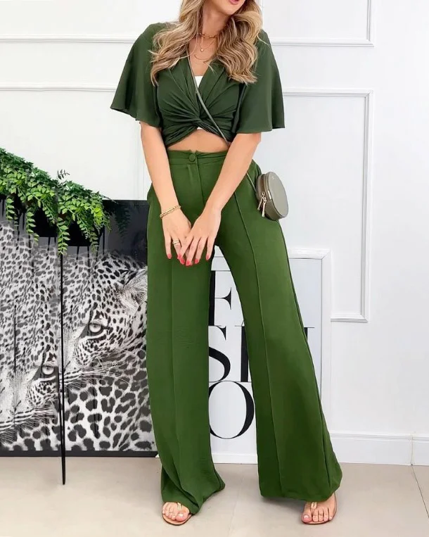 Twisted Casual Solid Color Two Piece