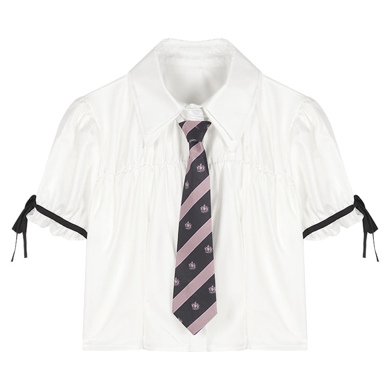 Preppy Style Vest Dress Women Two Piece Set Cute Sexy Korean Puff Sleeve Shirt Black Slim Mini Dress School Uniform LANFUBEISI
