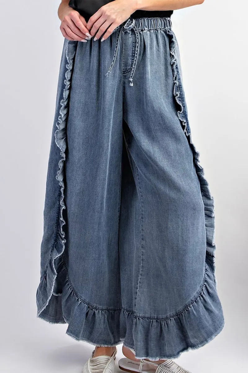 Casual Solid Frenulum Flounce High Waist Loose Denim Jeans