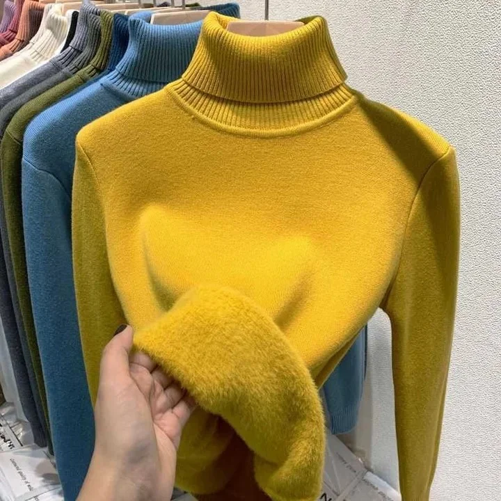 New Women's Fleece Thickened Turtleneck Sweater