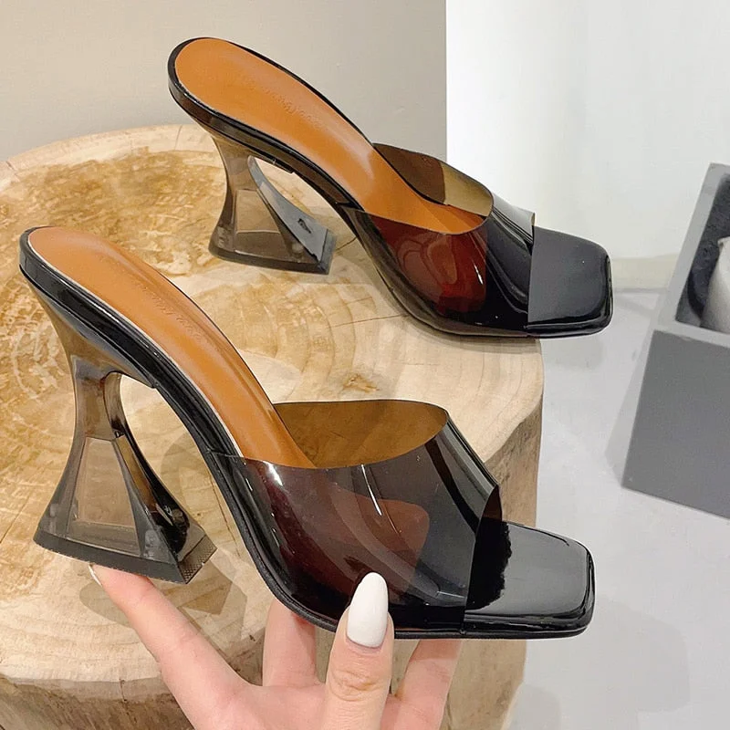 Female Crystal High Heels Slippers 2022 New Peep Toe Casual Slides Flip Flops Shoes Woman Fashion Pumps Ladies Sandals For Woman