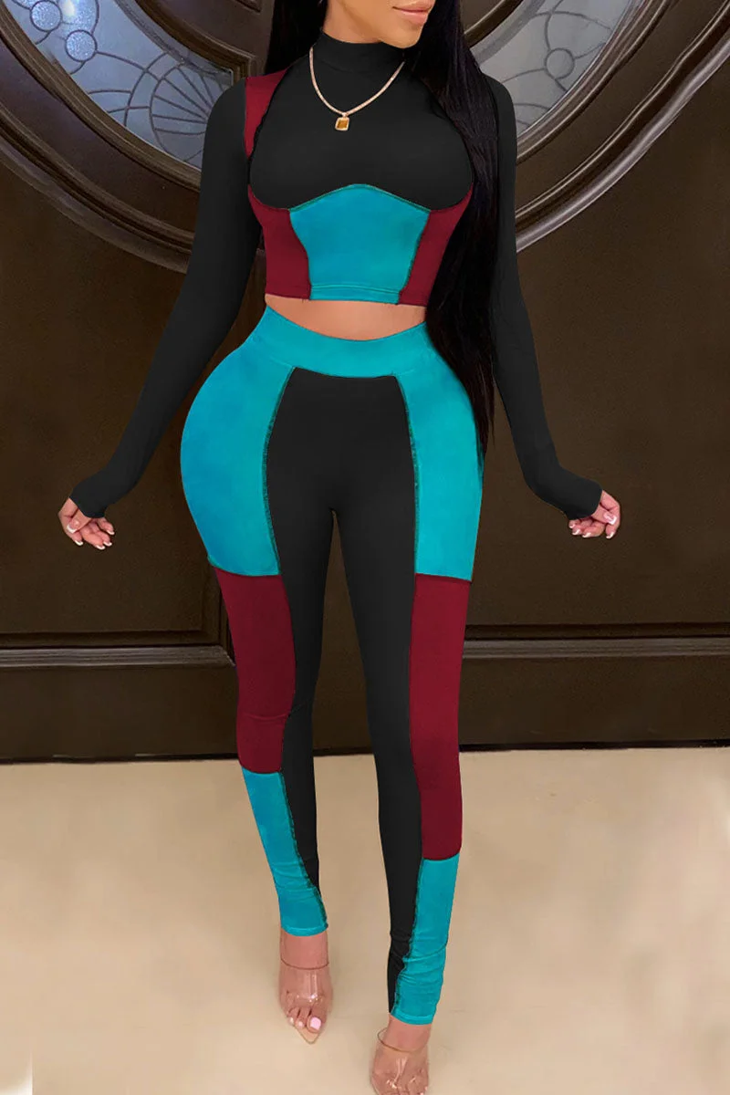 Sexy Solid Split Joint Mandarin Collar Long Sleeve Two Pieces