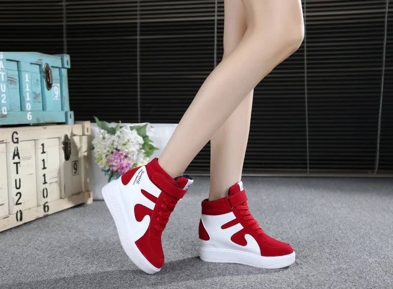 NEW Thick Platform Sneakers Casual Lace-Up Wedges High Heel Womens Sport Shoes Outdoor Black Red Platform Vulcanize Shoes Women