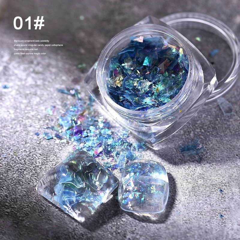 Aluminum Foil Sequins For Nails Gold Silver Irregular Glitter Flakes Mirror Chrome Powder Manicures Winter Decorations Tools